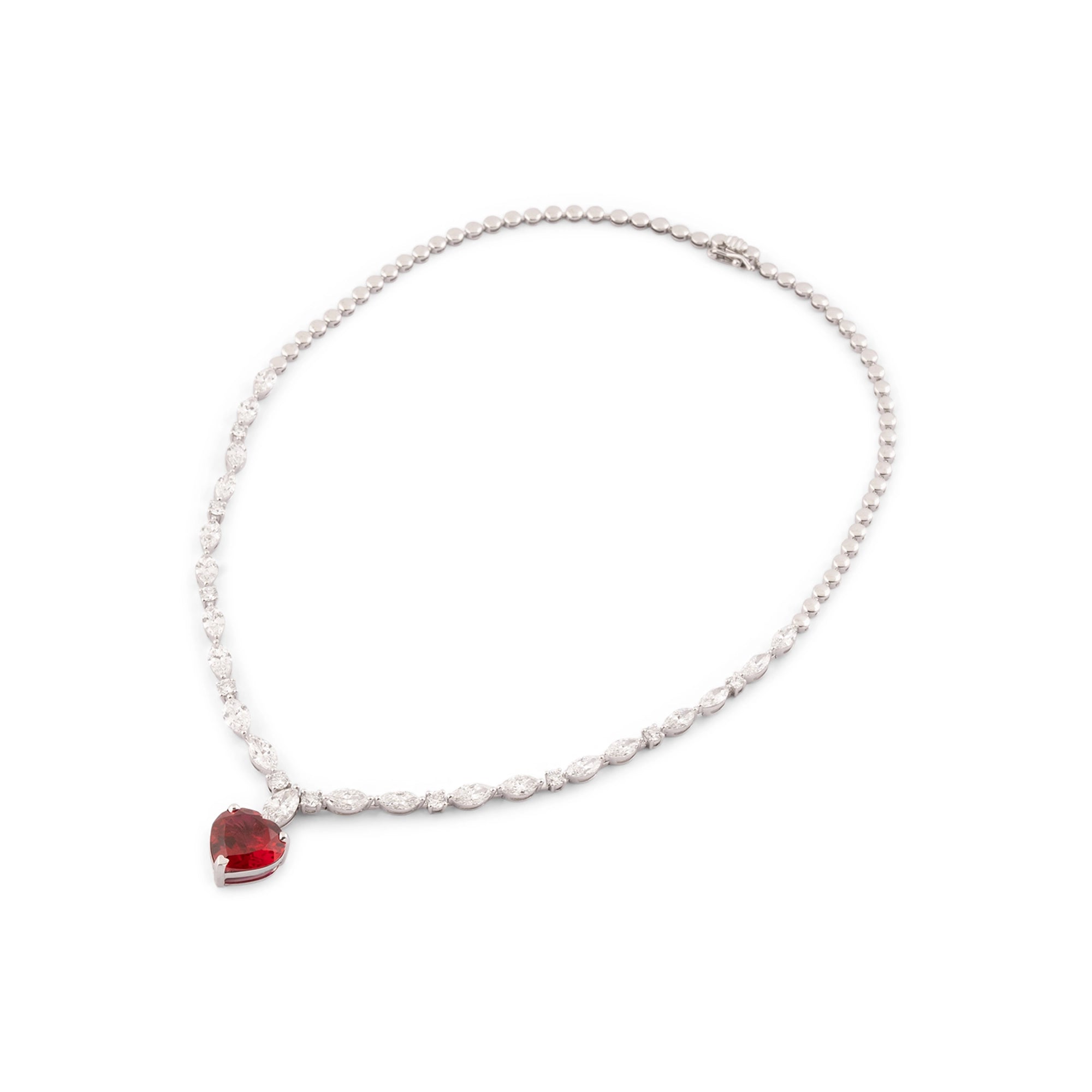 Heart Cut Ruby Marquise Diamond Tennis Necklace