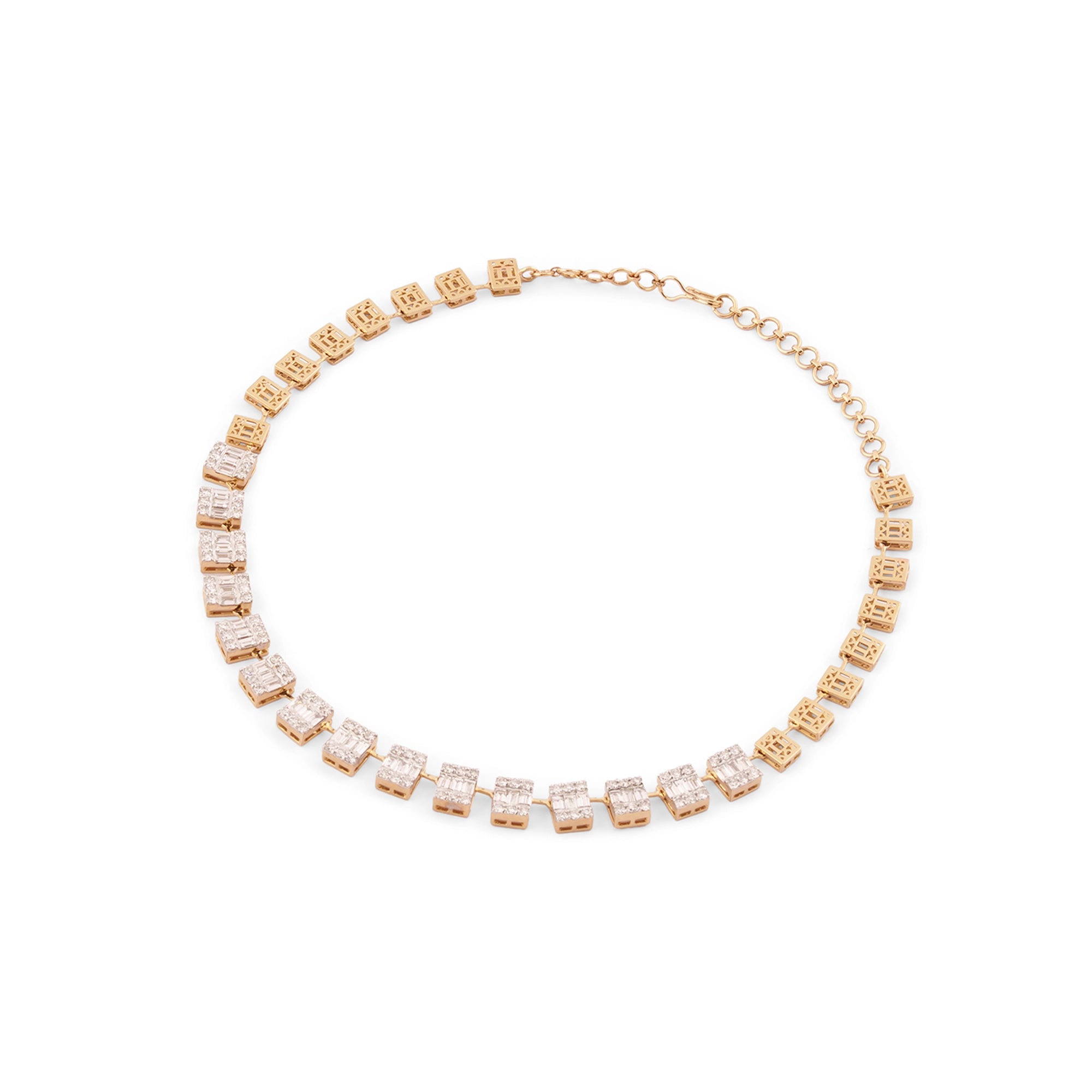 Fancy Yellow & White Diamond Baguette Station Collar Necklace