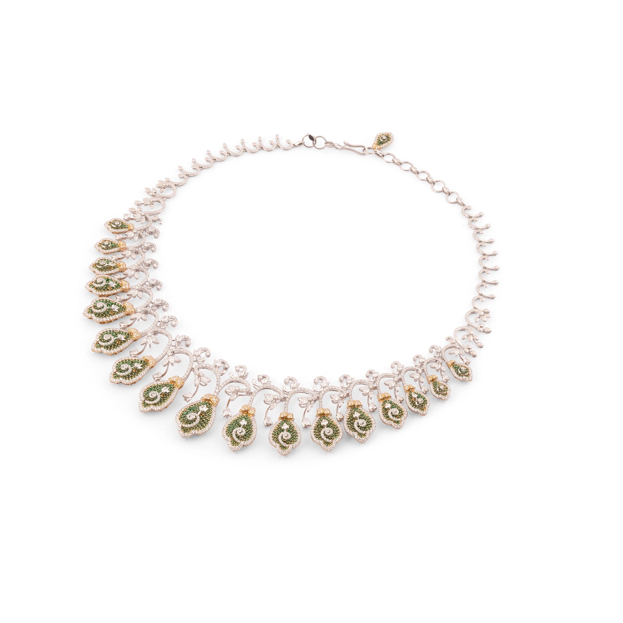 Green Gemstone Paisley Fringe Bib Necklace