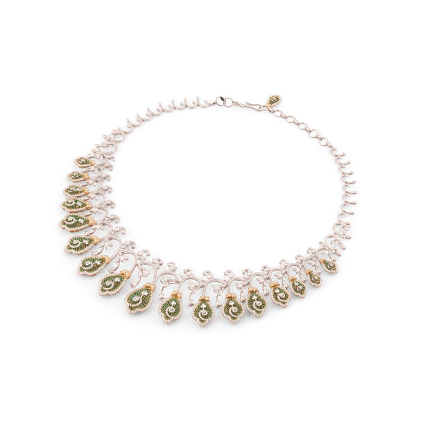 Green Gemstone Paisley Fringe Bib Necklace
