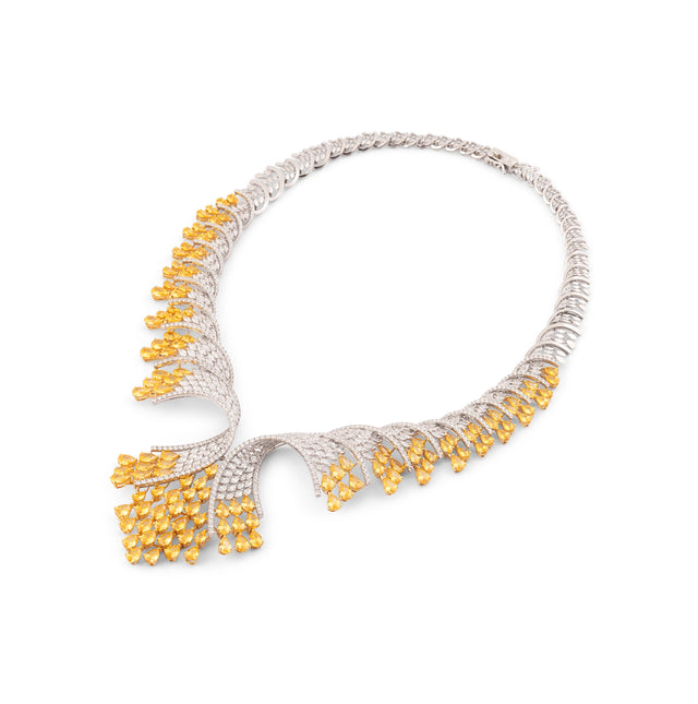 Fancy Yellow Diamond Pear Fringe Collar Necklace
