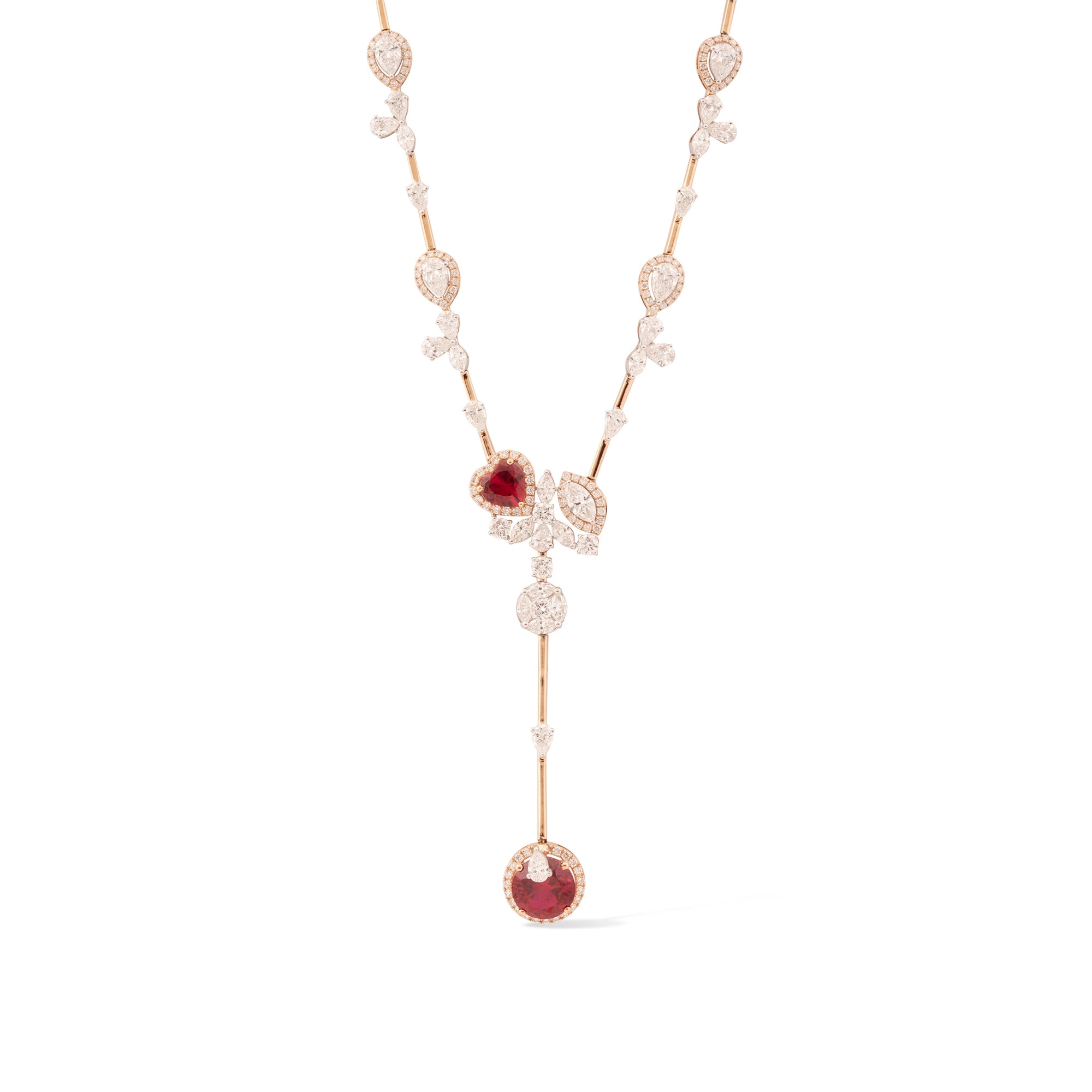 Ruby & Diamond Pear Station Lariat Necklace