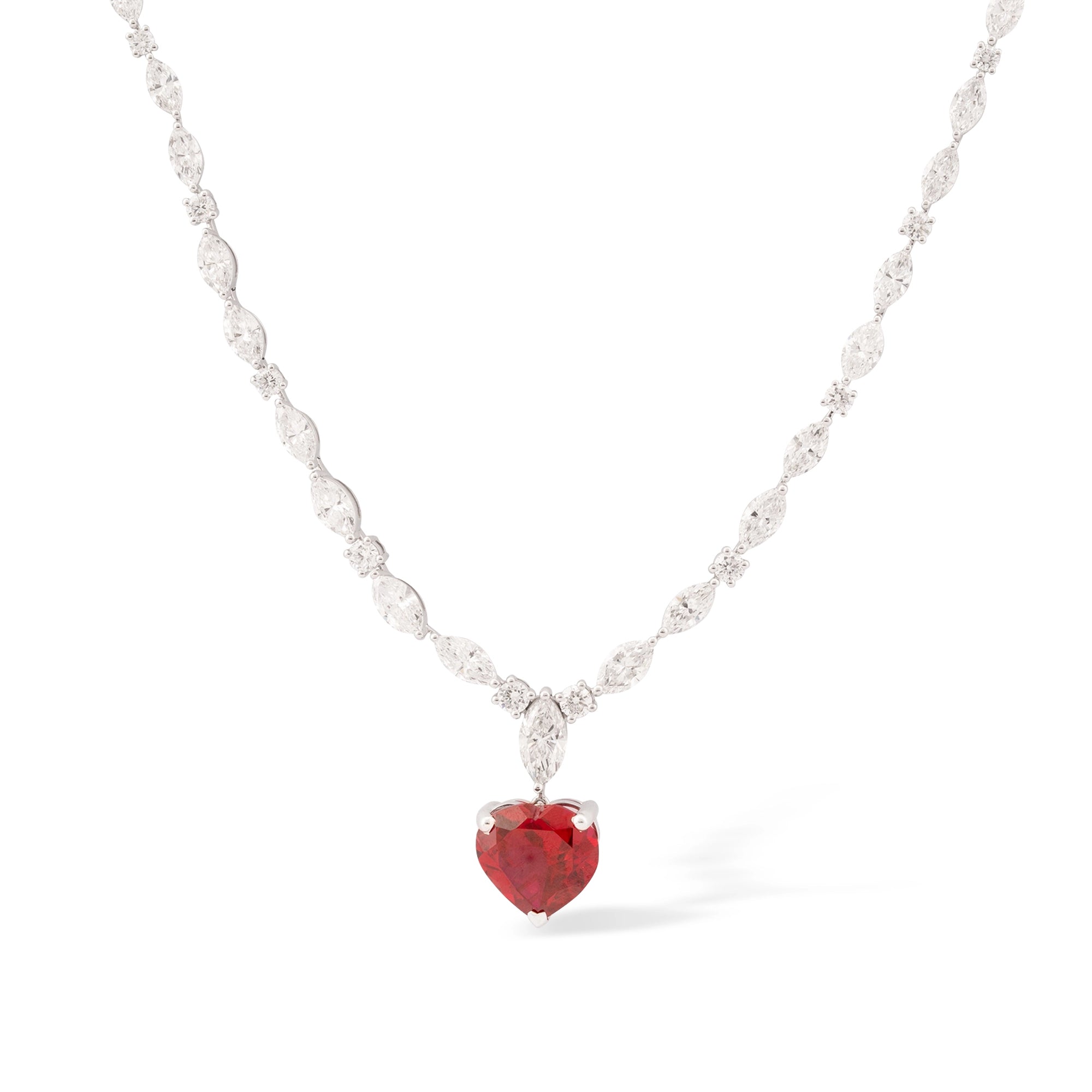 Heart Cut Ruby Marquise Diamond Tennis Necklace