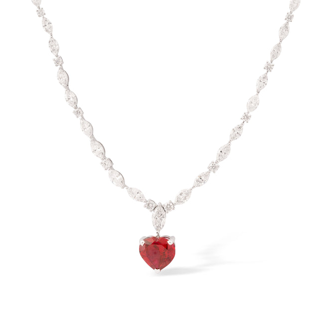 Heart Cut Ruby Marquise Diamond Tennis Necklace
