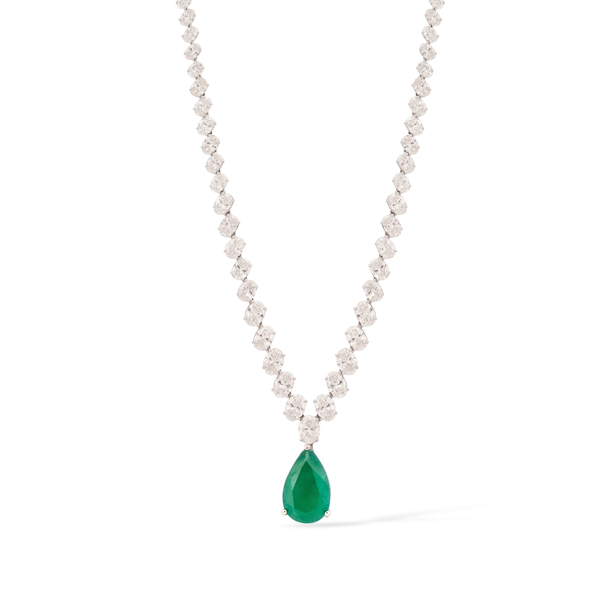 Pear-Cut Emerald Diamond Graduating Tennis Necklace