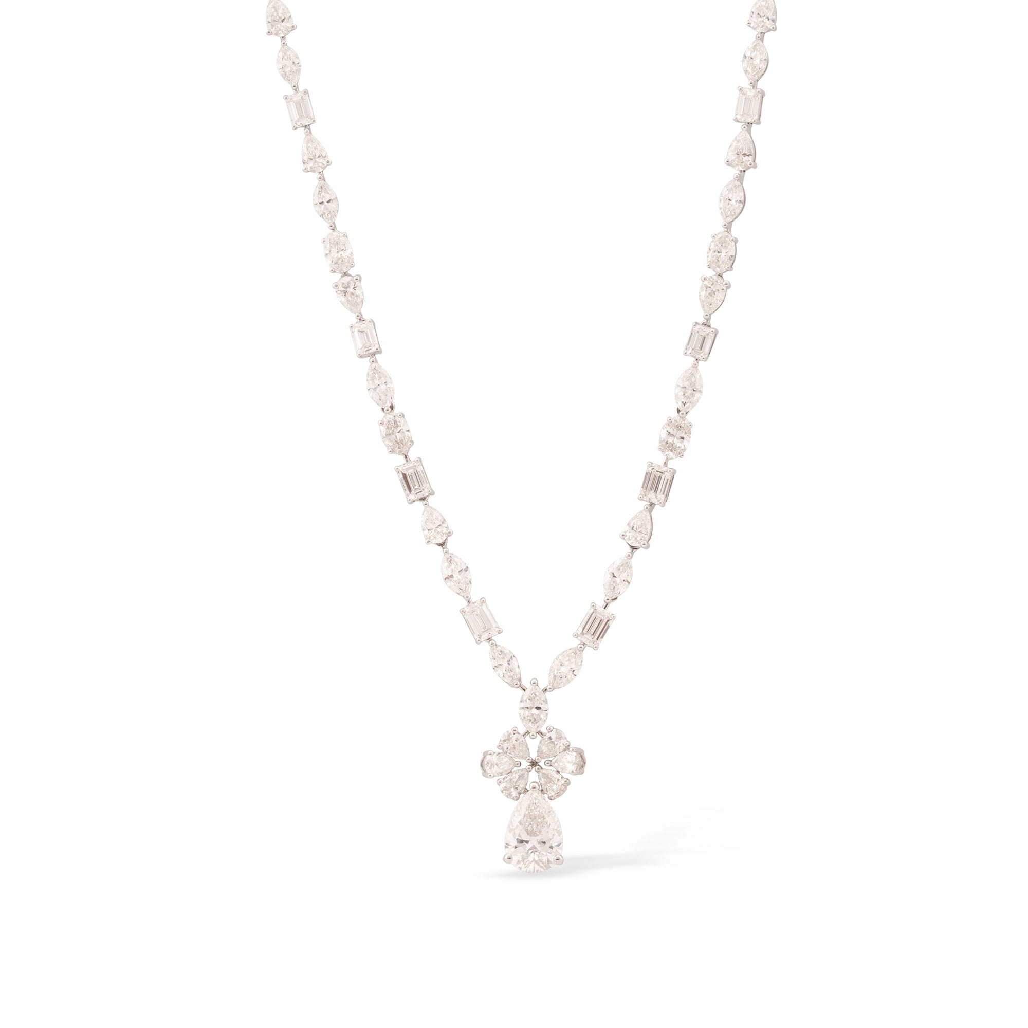 Mixed Fancy Cut Diamond Cluster Drop Necklace