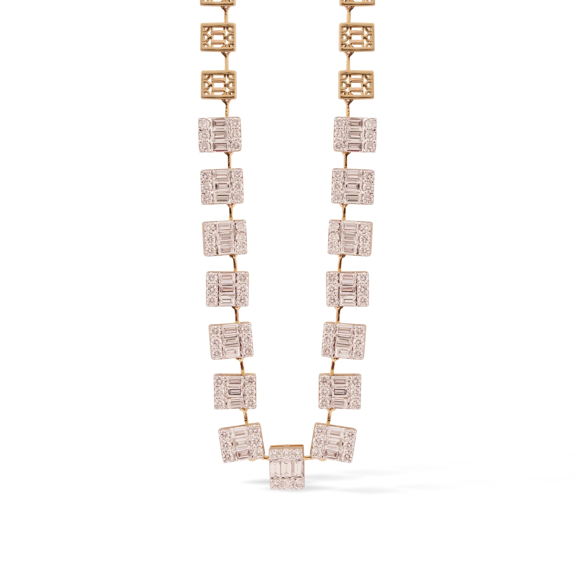 Fancy Yellow & White Diamond Baguette Station Collar Necklace