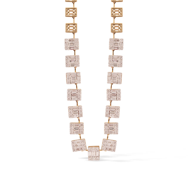 Fancy Yellow & White Diamond Baguette Station Collar Necklace