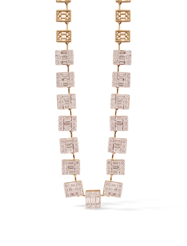 Fancy Yellow & White Diamond Baguette Station Collar Necklace
