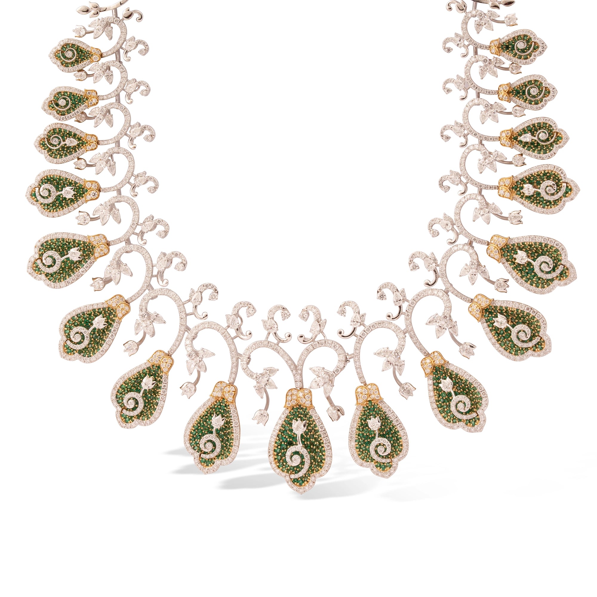 Green Gemstone Paisley Fringe Bib Necklace
