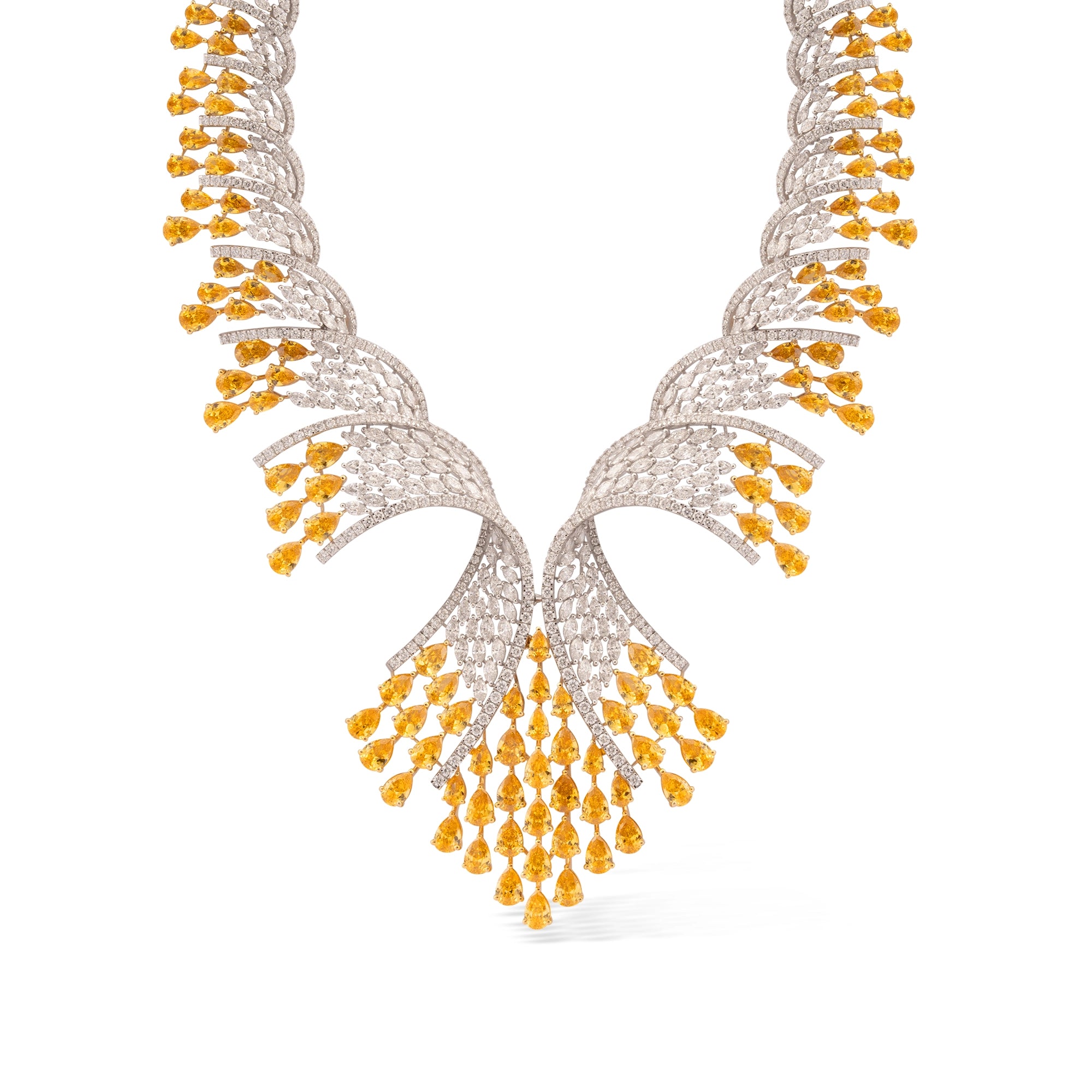 Fancy Yellow Diamond Pear Fringe Collar Necklace