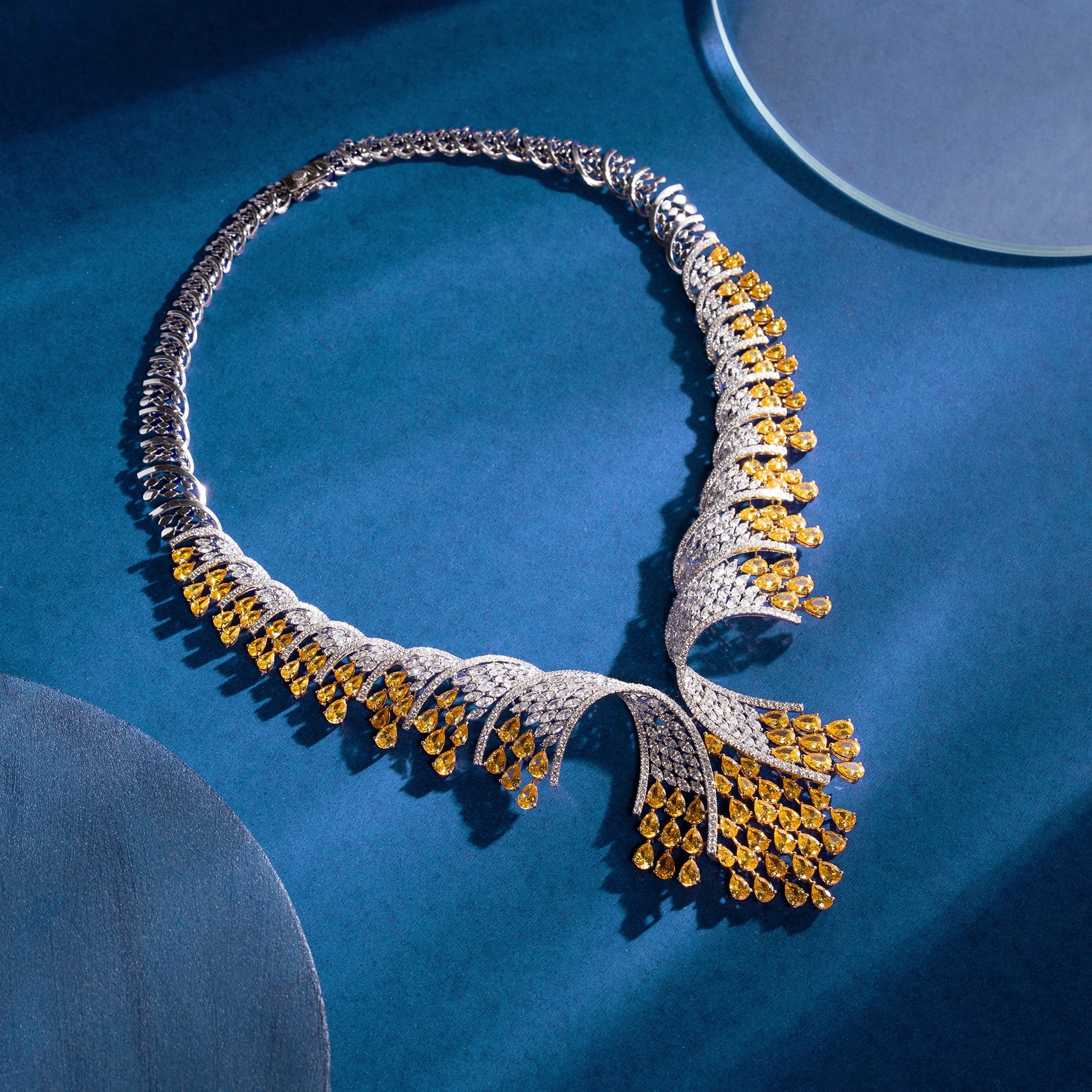 Fancy Yellow Diamond Pear Fringe Collar Necklace