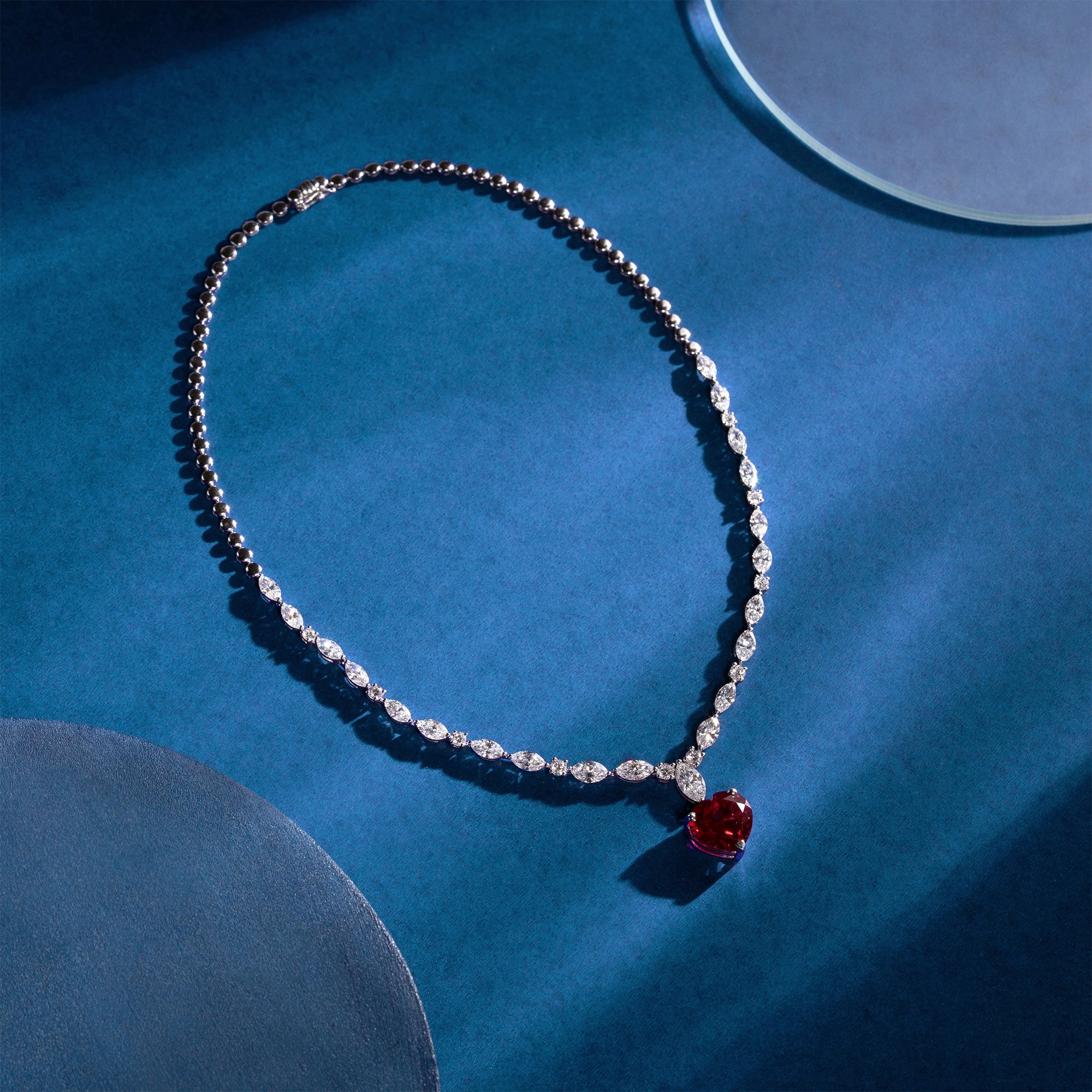 Heart Cut Ruby Marquise Diamond Tennis Necklace