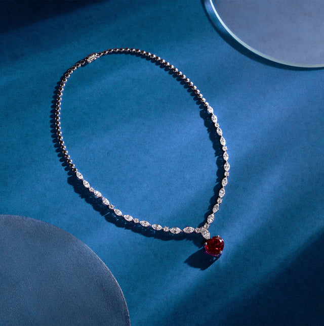 Heart Cut Ruby Marquise Diamond Tennis Necklace