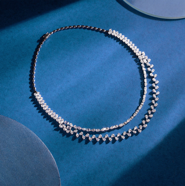 Pear & Baguette Alternating Double Strand Necklace