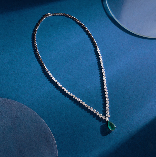 Pear-Cut Emerald Diamond Graduating Tennis Necklace