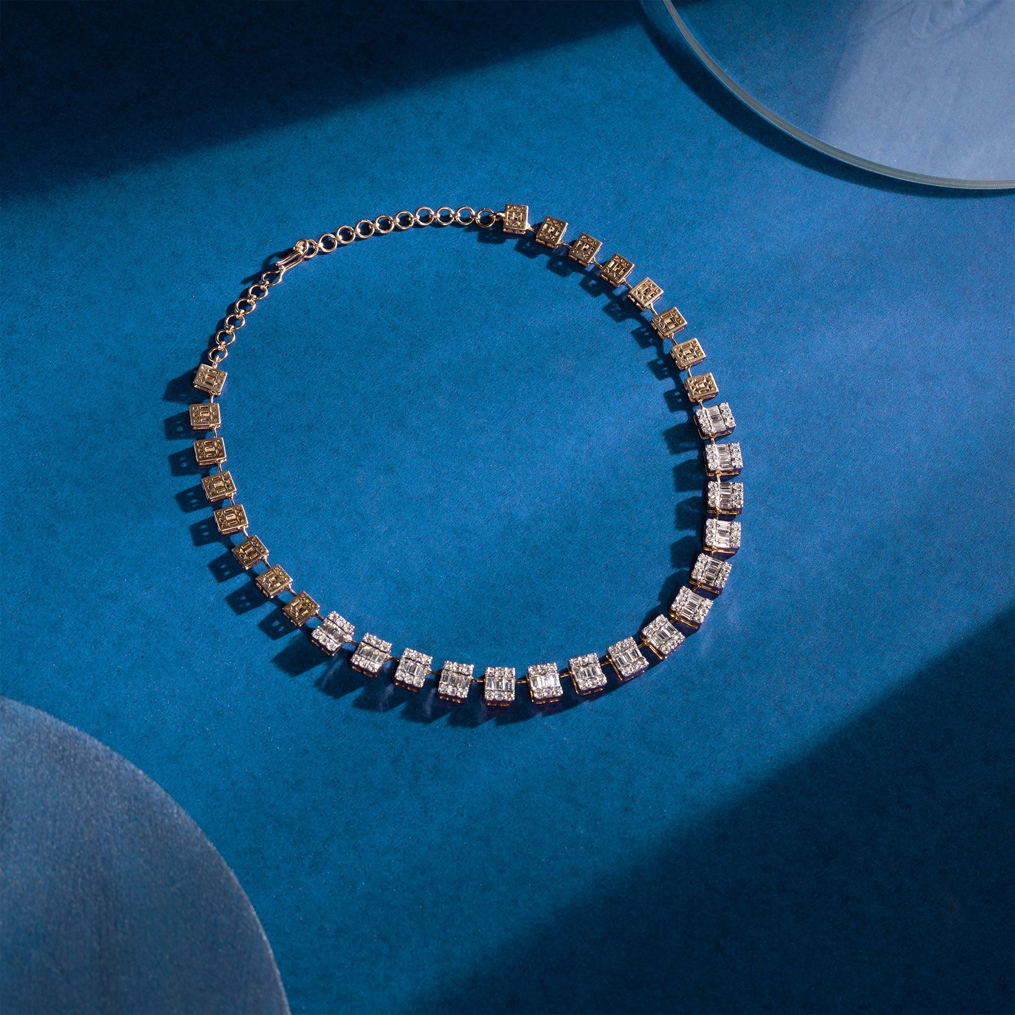 Fancy Yellow & White Diamond Baguette Station Collar Necklace