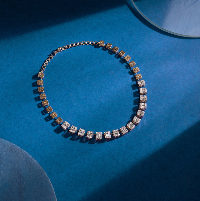 Fancy Yellow & White Diamond Baguette Station Collar Necklace