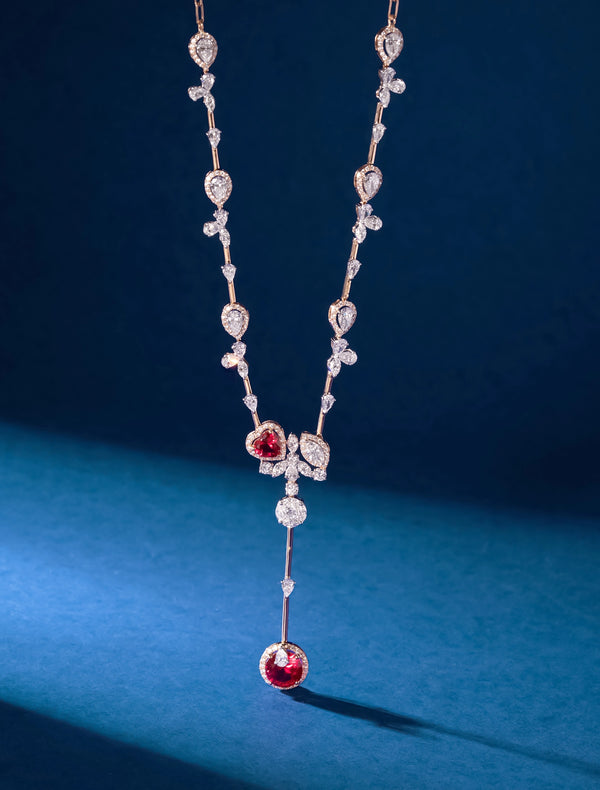 Ruby & Diamond Pear Station Lariat Necklace