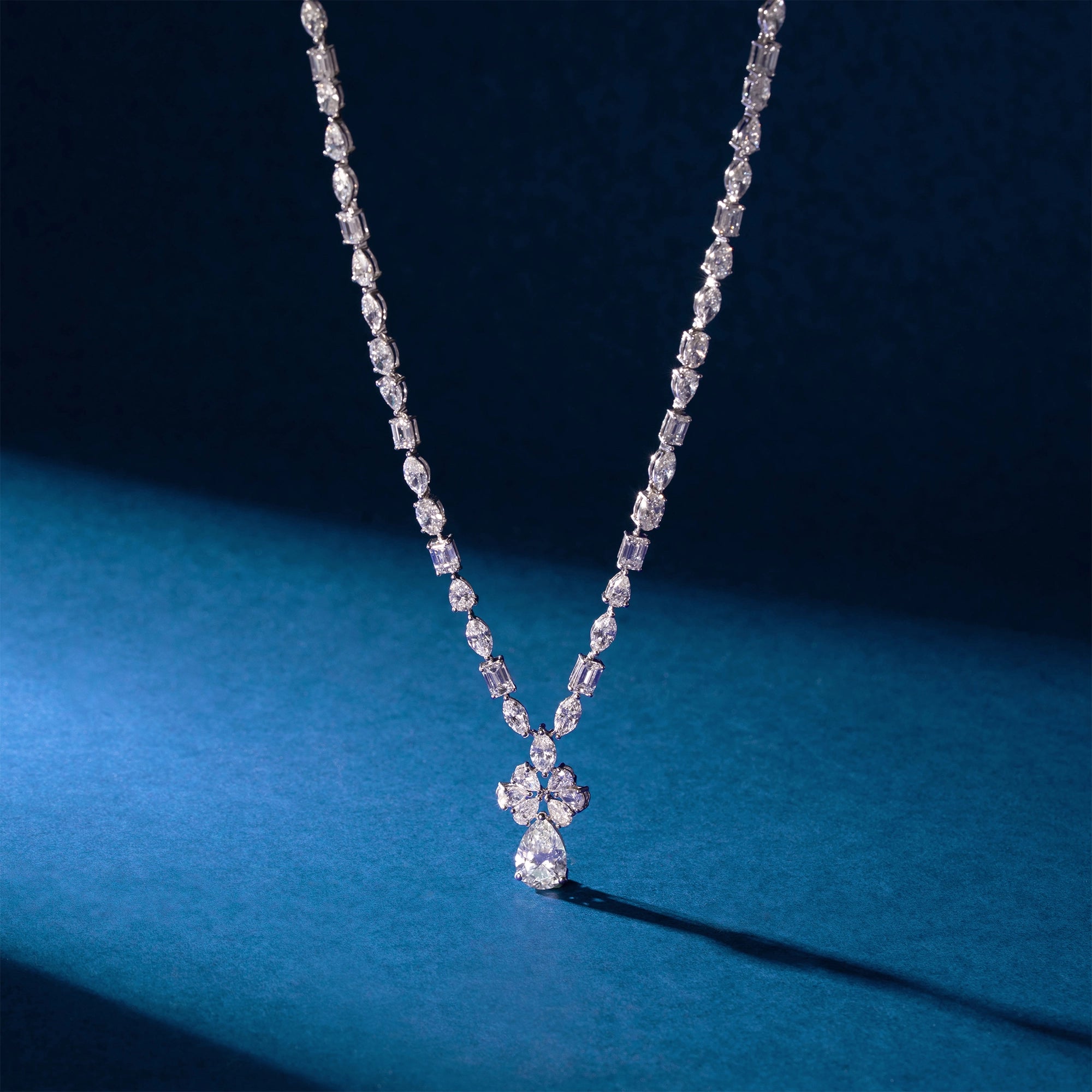 Mixed Fancy Cut Diamond Cluster Drop Necklace