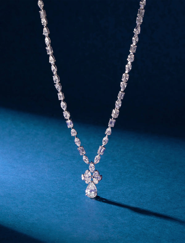 Mixed Fancy Cut Diamond Cluster Drop Necklace