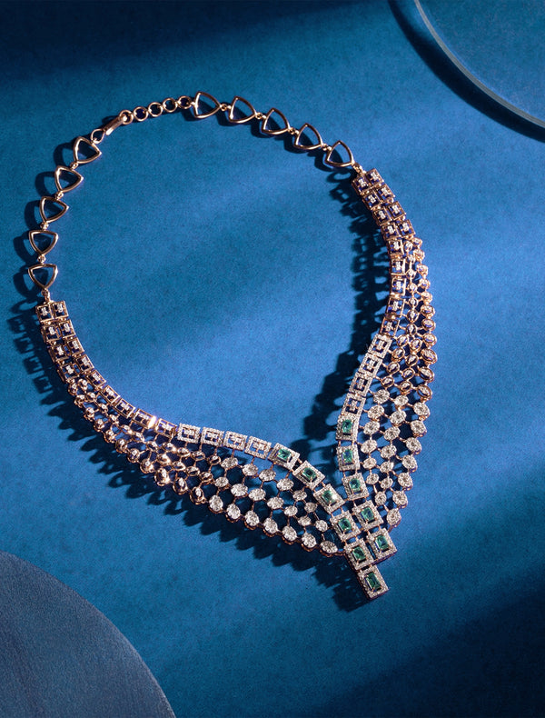 Emerald & Diamond Multi-Strand Fringe Bib Necklace