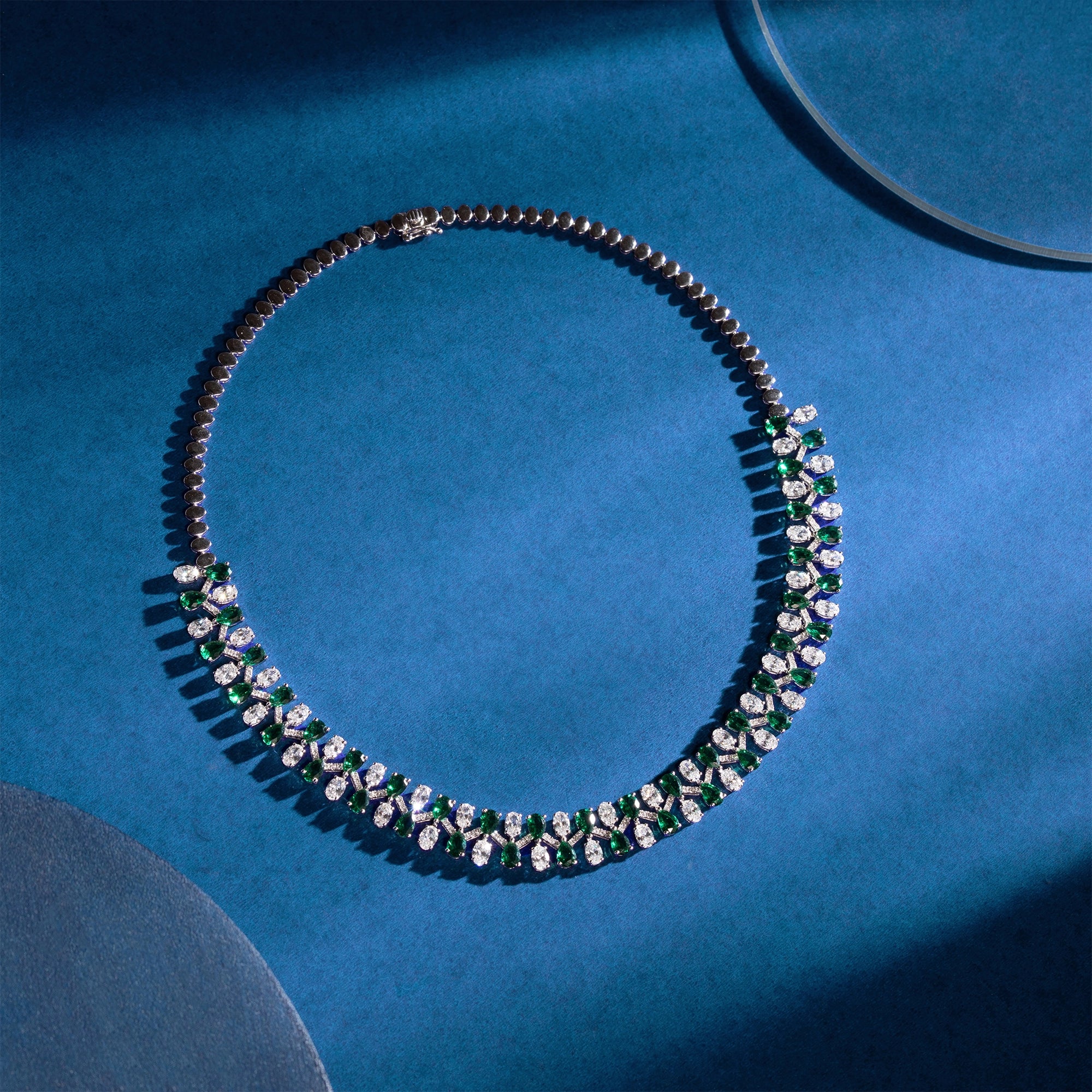 Emerald & Diamond Alternating Cluster Collar Necklace