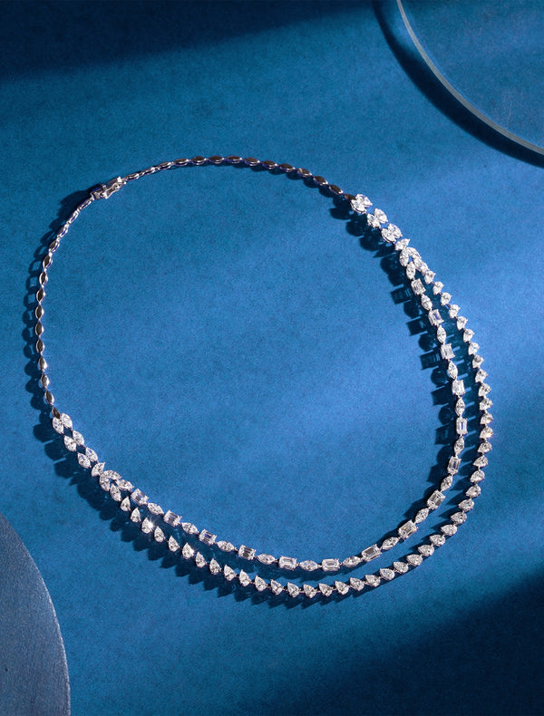 Mixed Cut Double Strand Diamond Tennis Necklace