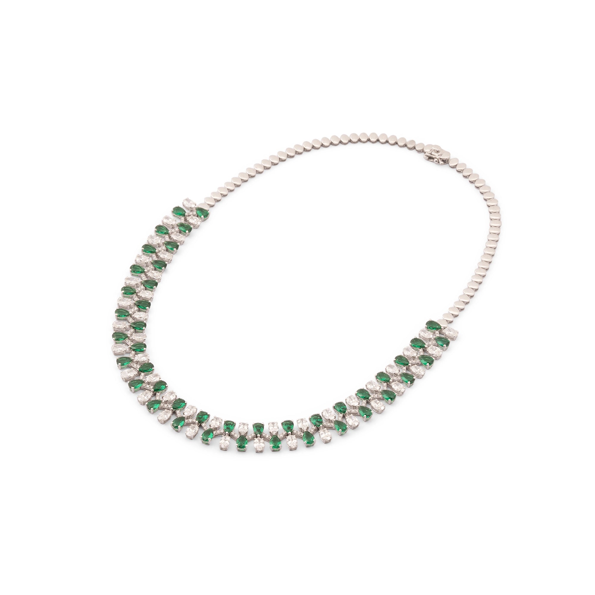 Emerald & Diamond Alternating Cluster Collar Necklace