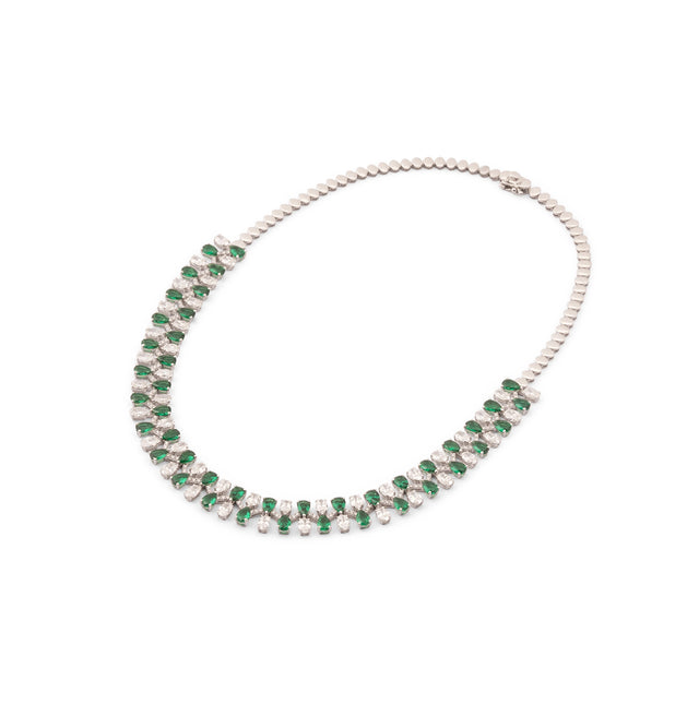 Emerald & Diamond Alternating Cluster Collar Necklace