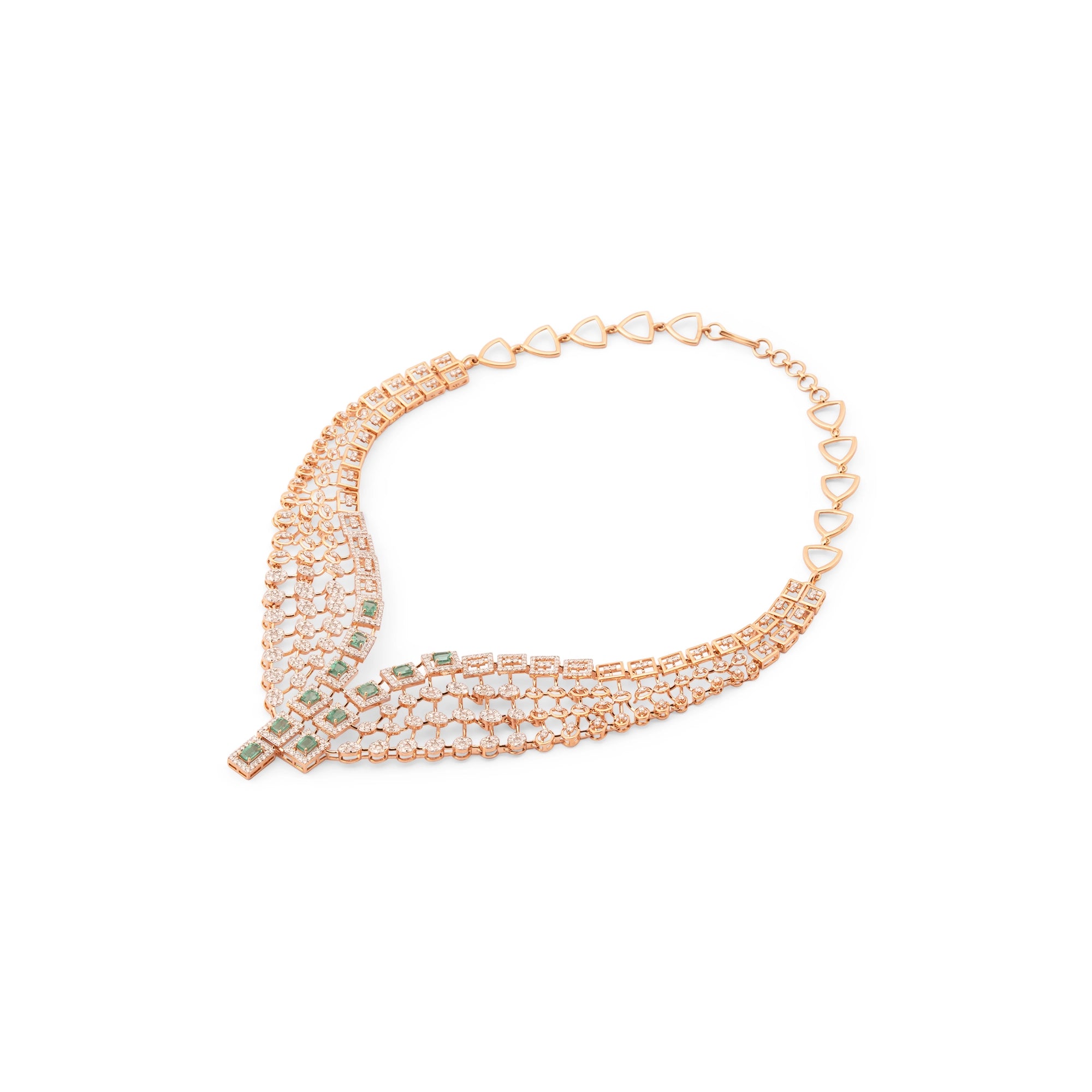 Emerald & Diamond Multi-Strand Fringe Bib Necklace