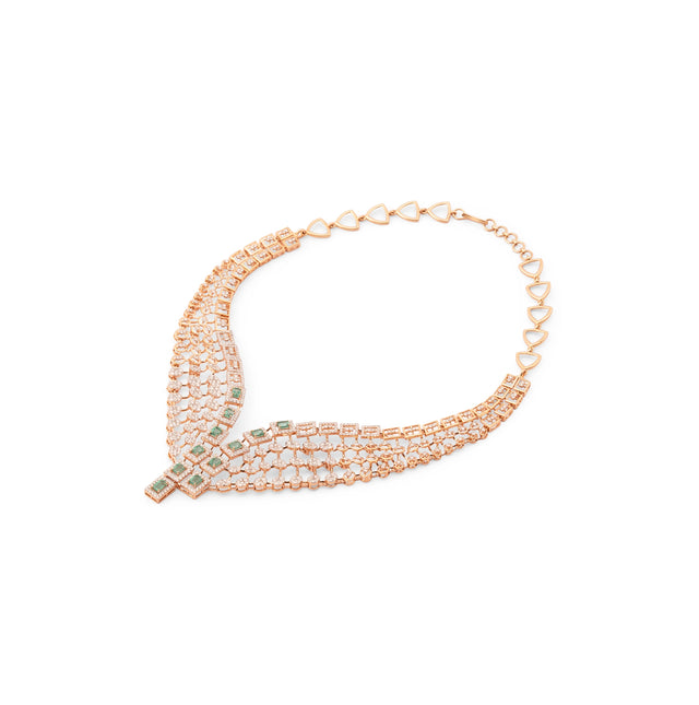 Emerald & Diamond Multi-Strand Fringe Bib Necklace