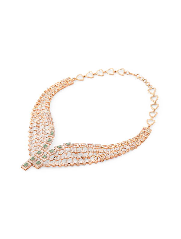 Emerald & Diamond Multi-Strand Fringe Bib Necklace