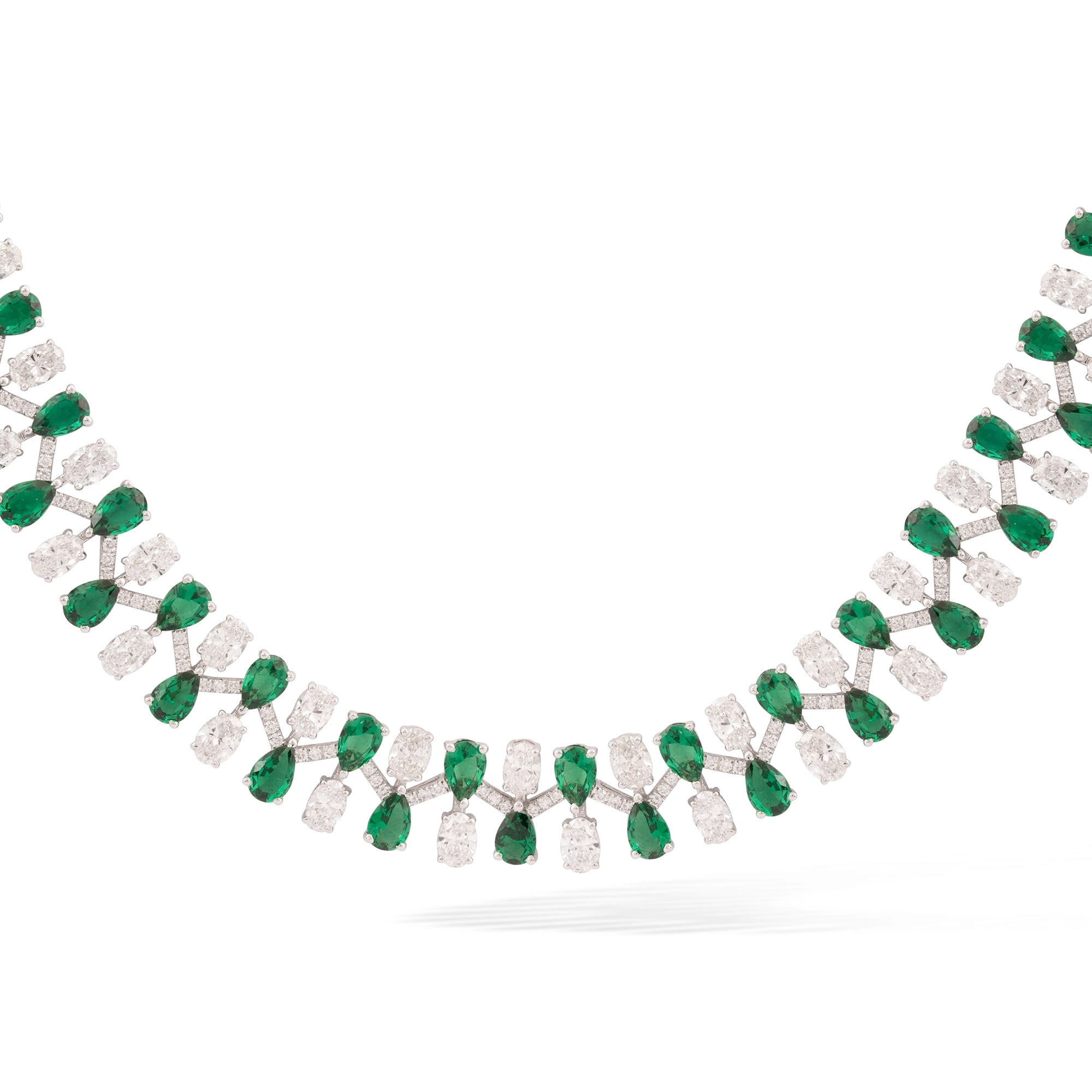 Emerald & Diamond Alternating Cluster Collar Necklace