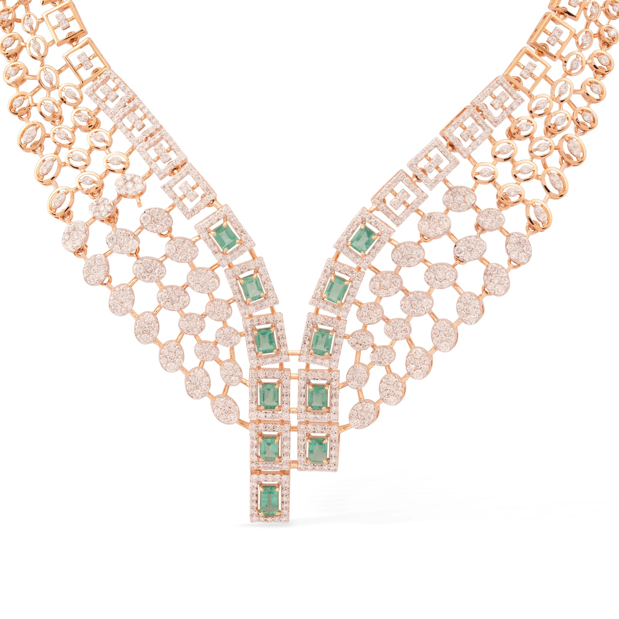 Emerald & Diamond Multi-Strand Fringe Bib Necklace