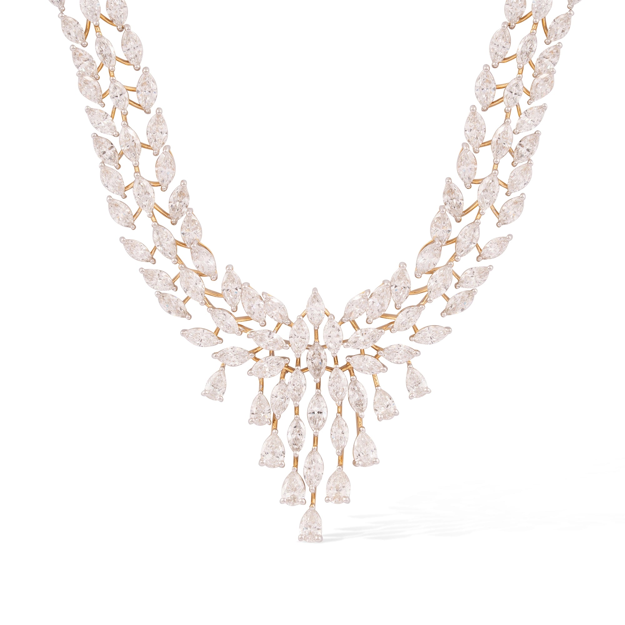 Marquise & Pear Diamond Triple Strand Wheat Necklace