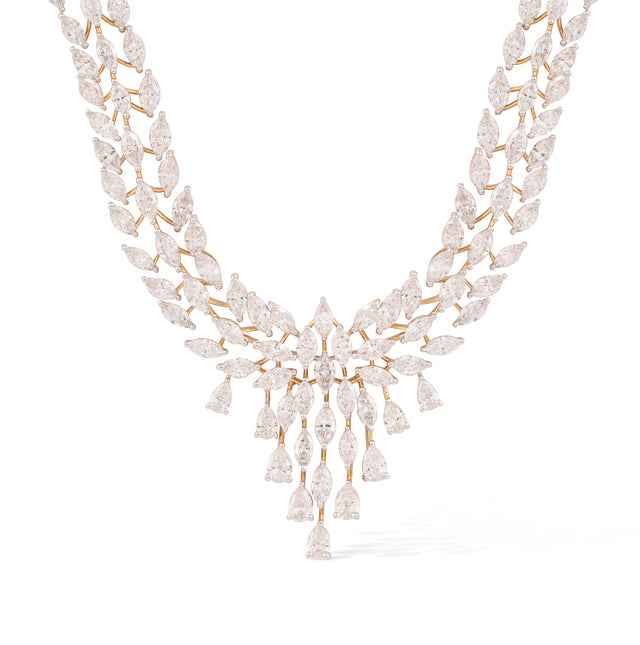 Marquise & Pear Diamond Triple Strand Wheat Necklace