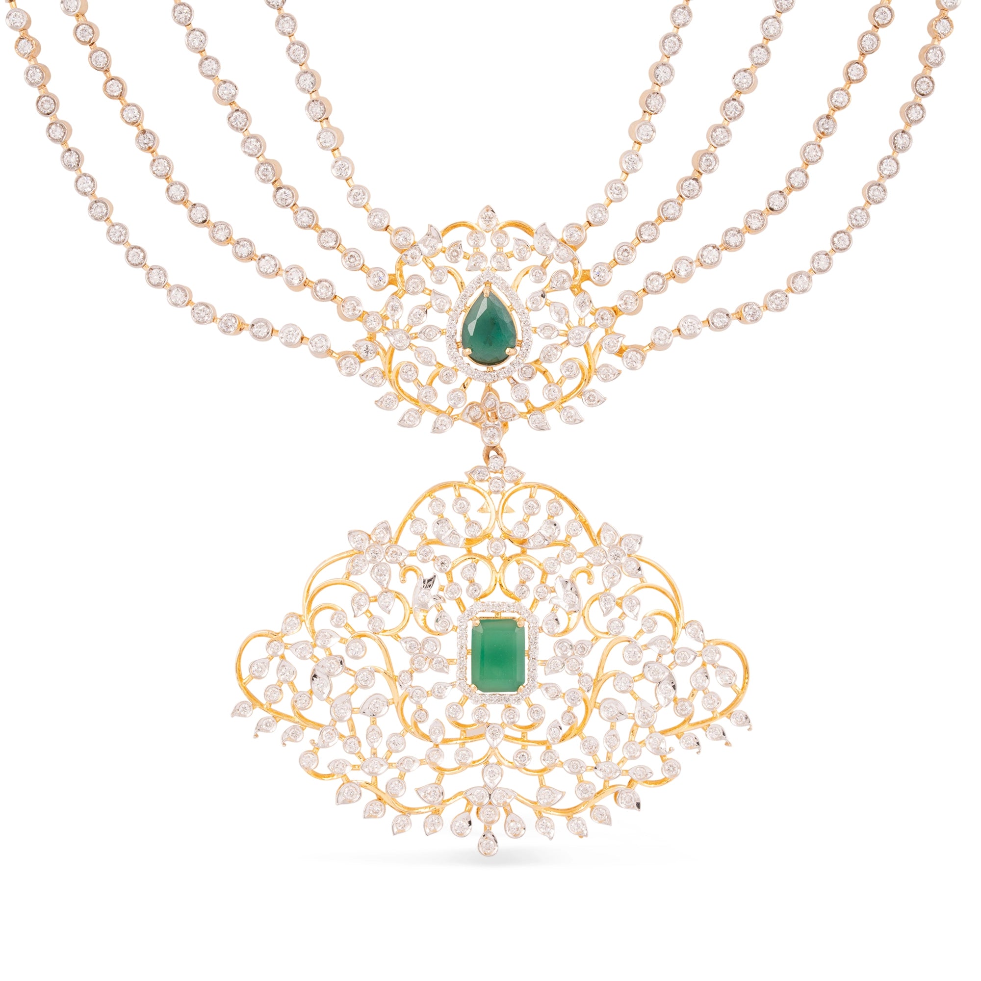 Emerald & Diamond Five-Strand Long Haar Necklace