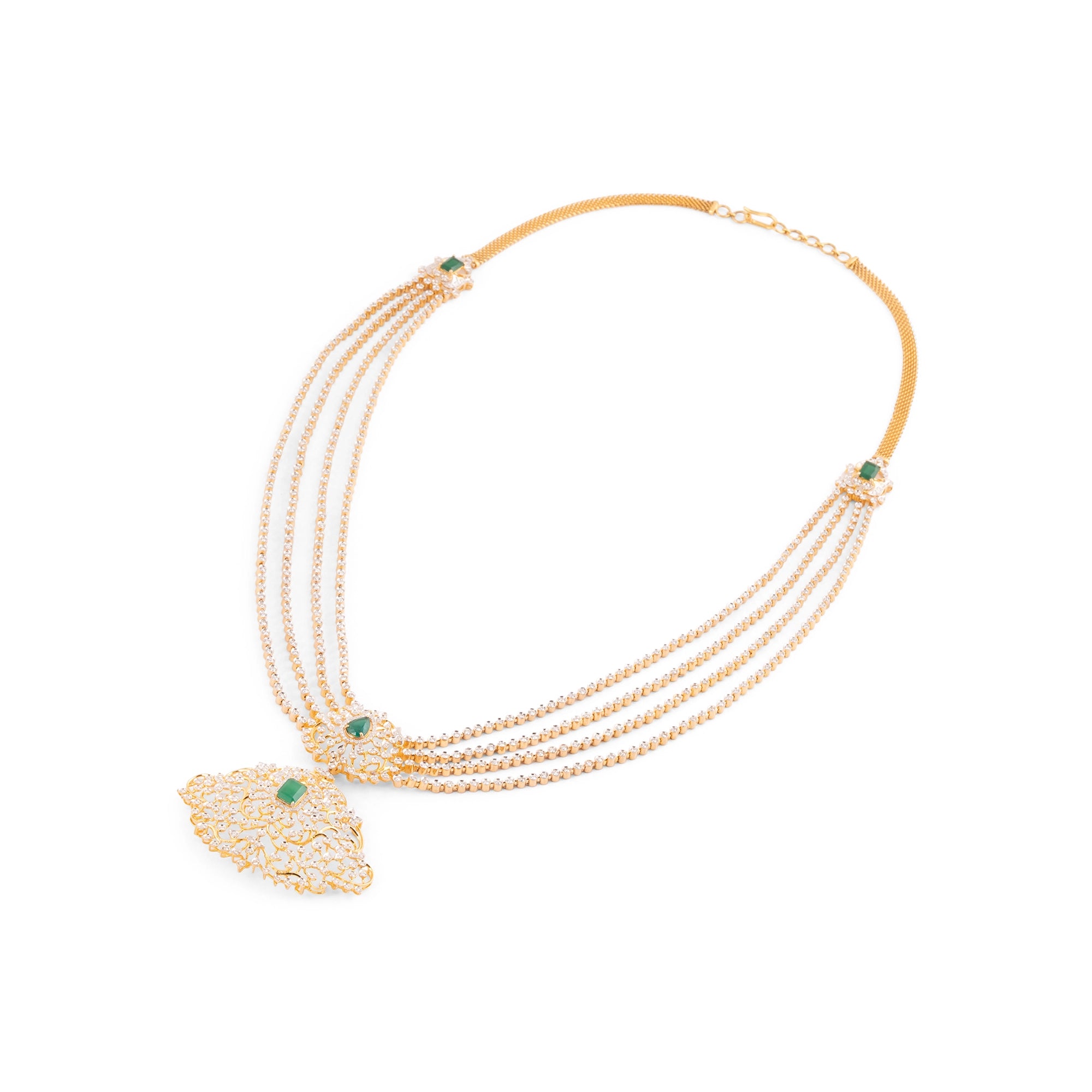 Emerald & Diamond Five-Strand Long Haar Necklace