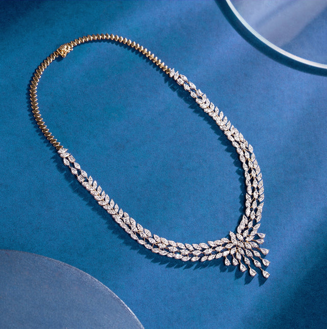 Marquise & Pear Diamond Triple Strand Wheat Necklace