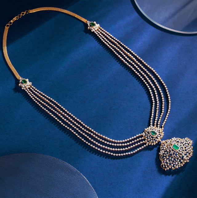 Emerald & Diamond Five-Strand Long Haar Necklace