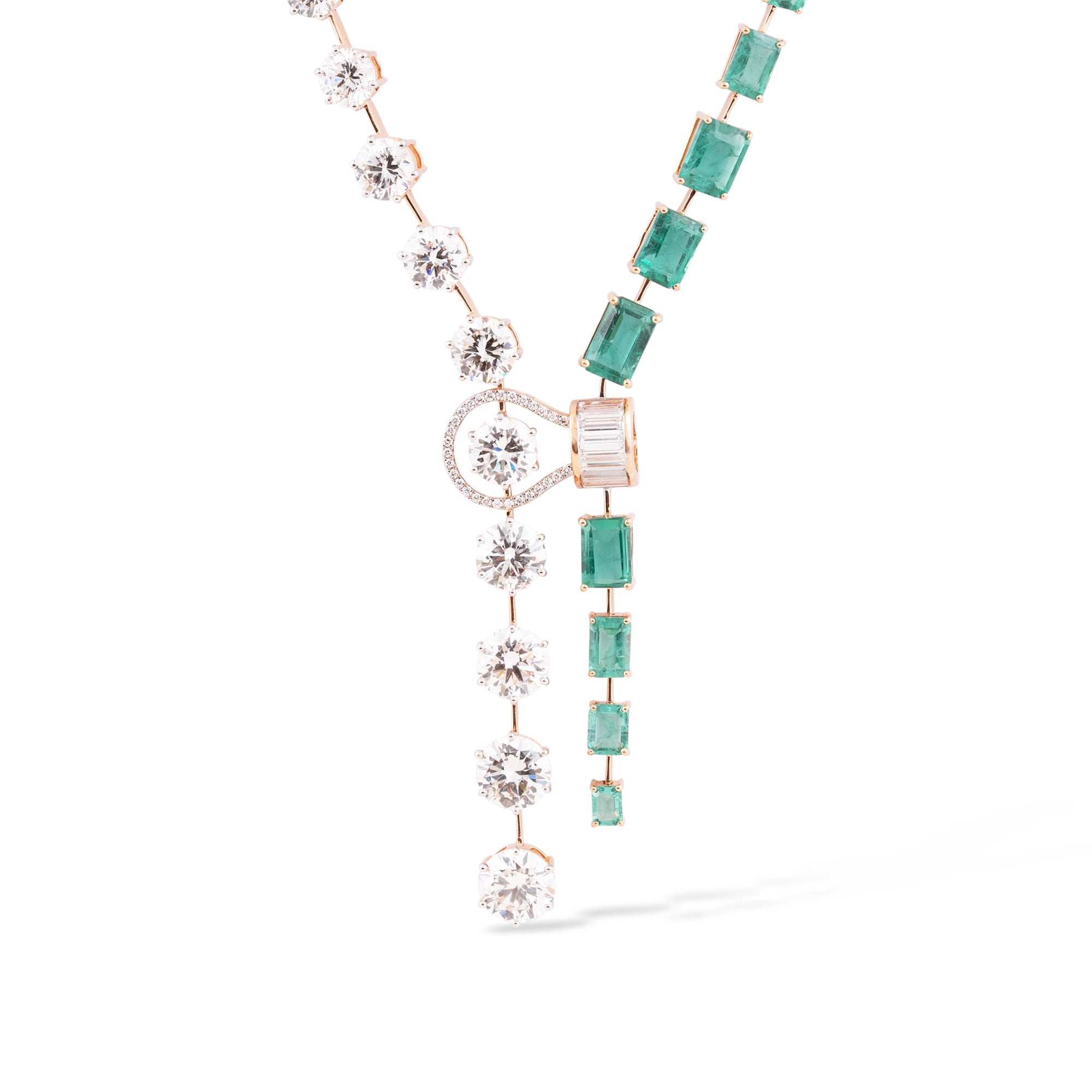 Diamond and Emerald Station Necklace