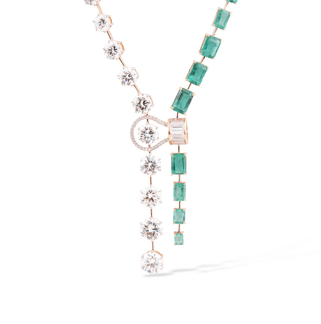 Diamond and Emerald Station Necklace