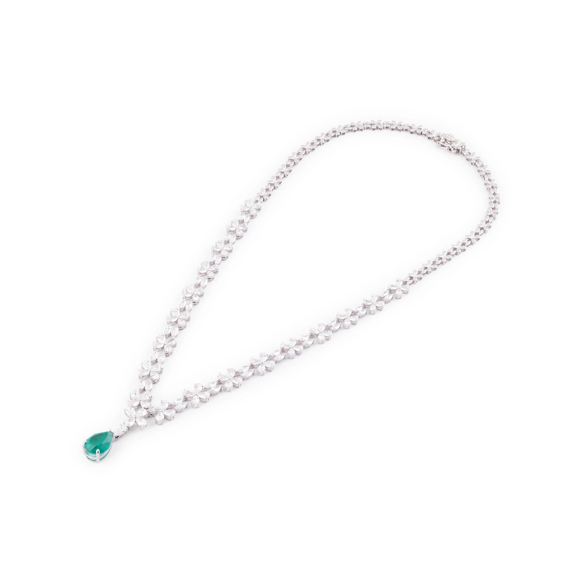 Floral Vine Diamond Necklace with Emerald Drop