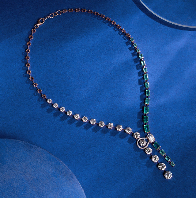 Diamond and Emerald Station Necklace
